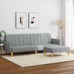 vidaXL Canapé-lit à 2 places avec repose-pied gris clair tissu