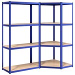 vidaXL Étagères à 4 niveaux 2 Pièces Bleu Acier et bois d'ingénierie