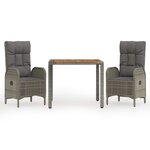 vidaXL Ensemble à manger de jardin 3 Pièces coussins gris résine tressée