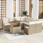 Ensemble de 9 pièces de canapé de jardin avec coussins beige en poly rattan