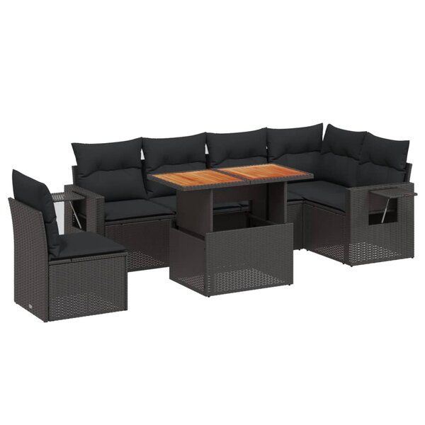vidaXL Salon de jardin 7 Pièces avec coussins noir résine tressée