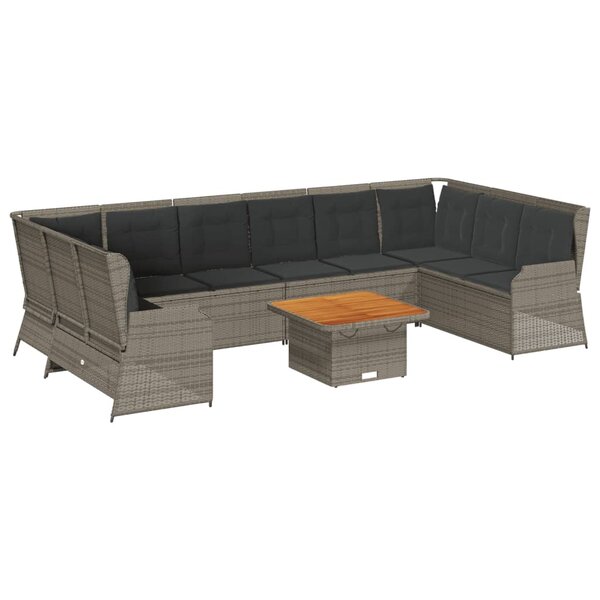 vidaXL Salon de jardin 7 Pièces avec coussins Gris Résine tressée
