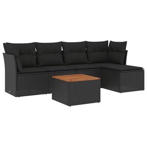 vidaXL Salon de jardin 6 Pièces avec coussins noir résine tressée