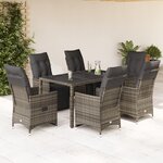 vidaXL Ensemble de bistro de jardin 7 Pièces coussins gris poly rotin
