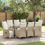 vidaXL Ensemble de salle à manger de jardin de 9 pièces avec coussins beige en poly rattan