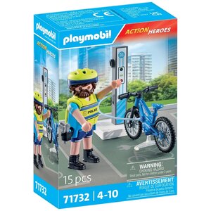 PLAYMOBIL 71732 - Action Heroes Policier cycliste et borne de recharge électrique
