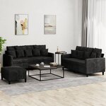 vidaXL Ensemble de canapés 3 Pièces avec coussins Noir Velours