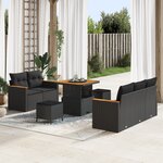 Ensemble de canapé de jardin 8 pièces avec coussins Noir Poly Rattan Acacia