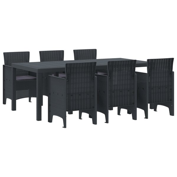 vidaXL Ensemble de salle à manger de jardin 7 pièces avec coussins Anthracite Poly Rattan