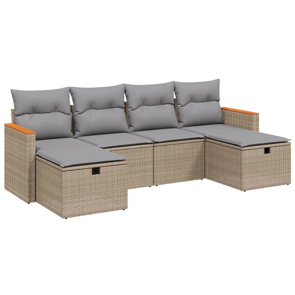 vidaXL Salon de jardin avec coussins 6Pièces mélange beige résine tressée