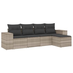 vidaXL Salon de jardin 5 Pièces avec coussins gris clair résine tressée