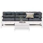 vidaXL Salon de jardin 4 Pièces avec coussins blanc bois de pin massif