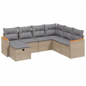 vidaXL Salon de jardin avec coussins 7Pièces mélange beige résine tressée