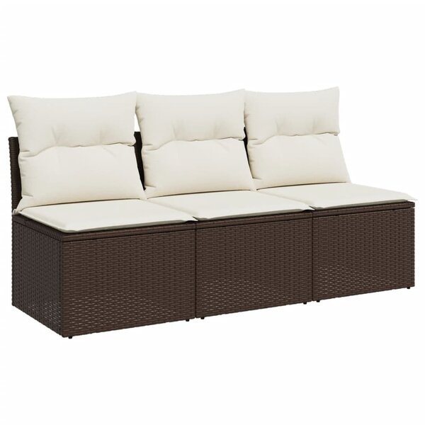 vidaXL Canapé de jardin avec coussins 3 places brun résine tressée