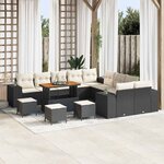vidaXL Ensemble de canapé de jardin avec coussin 14 Pièces Noir  Crème