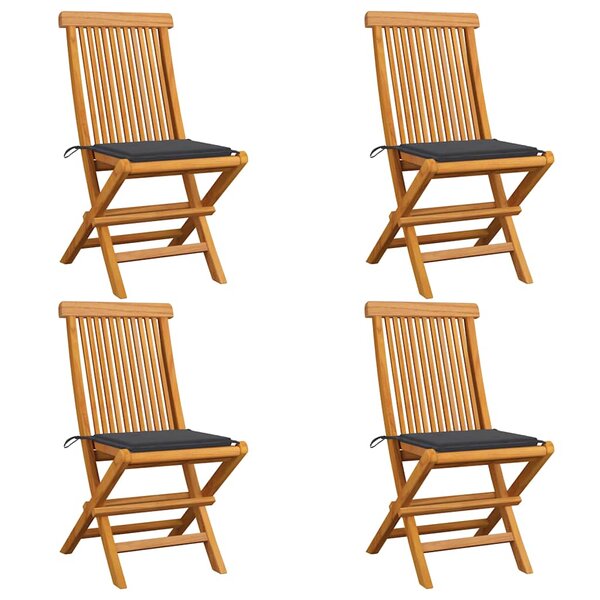 vidaXL Chaises de jardin et coussins anthracite lot de 4 Bois de teck