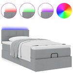 vidaXL Lit ottoman avec matelas et LED gris clair 90x200 cm tissu