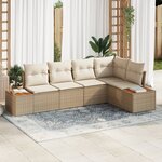 Ensemble de Canapé de Jardin 5 Pièces avec Coussins Beige Poly Rotin Acacia