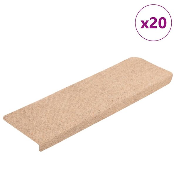 vidaXL Tapis d'escalier autocollants 20 pièces 65 x 21 x 4 cm Crème Bord rectangulaire