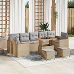 Set de sofa de jardin vidaXL 10 pièces avec coussins beige en poly rotin acacia