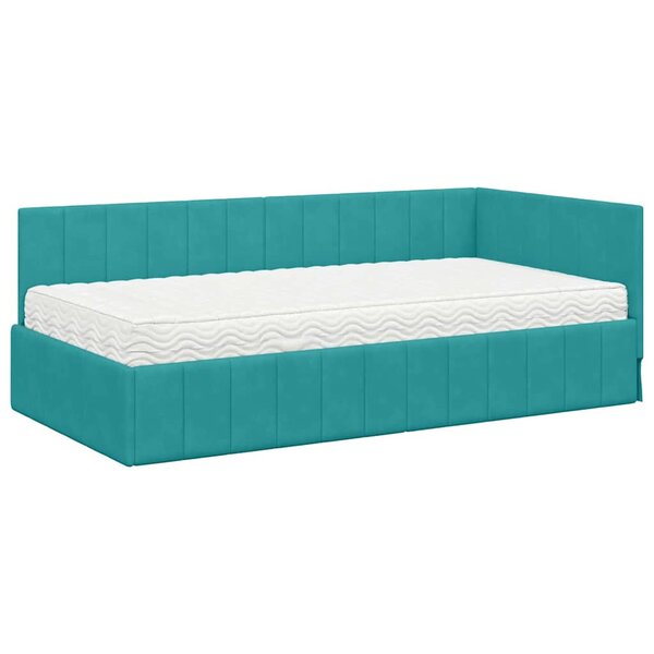 vidaXL Cadre de lit d'angle avec matelas Turquoise 90 x 190 cm Velours