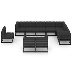 vidaXL Salon de jardin 10 Pièces avec coussins Noir Bois de pin massif