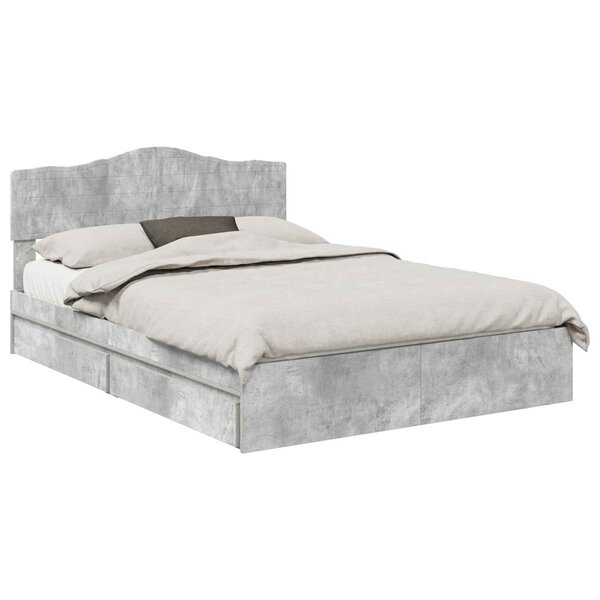 vidaXL Lit de Rangement Gris béton 150 x 200 cm Bois d'ingénierie