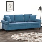 vidaXL Canapé 3 places avec oreillers décoratifs bleu 180 cm velours