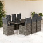 vidaXL Ensemble de bistro de jardin 9 Pièces coussins gris poly rotin