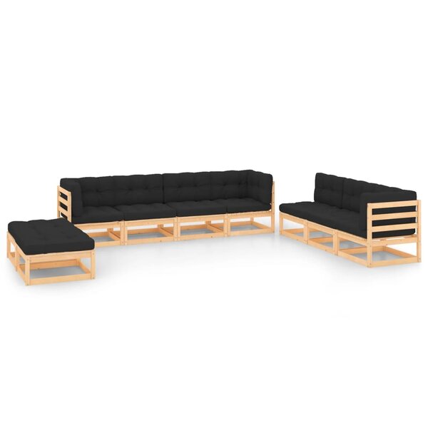 vidaXL Salon de jardin 9 Pièces avec coussins Bois de pin massif