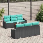 vidaXL Ensemble de canapé de jardin avec coussin 7 Pièces Noir polyrotin
