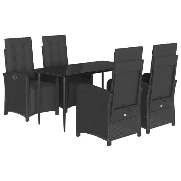 vidaXL Ensemble à manger de jardin coussins 5Pièces Noir Résine tressée