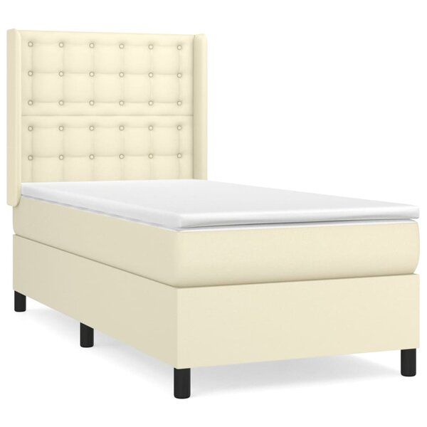 vidaXL Lit à sommier tapissier avec matelas Crème 90x190 cm Similicuir