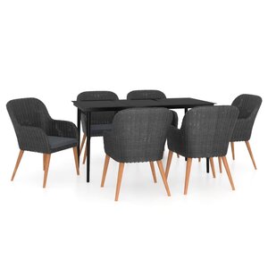 vidaXL Ensemble à manger de jardin avec coussins 7 Pièces Noir