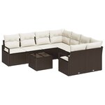 Set de canapés de jardin 9 pièces vidaXL avec coussins en poly rattan marron