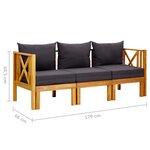 vidaXL Banc de jardin 3 places et coussins 179 cm Bois d'acacia massif