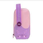 Lot de 4 trousses Milan Fun Animals avec contenu standard : gomme  2 taille-crayons  crayon  1 stylo Sway bleu et 2 stylos tactiles P1 noirs et rouges  règle de 15 cm  10 crayons de couleur Ergo et 12 marqueurs - Couleur rose/violet
