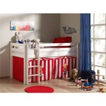 PINO Lit sureleve en pin massif avec sommier Blanc + Rideau de lit Chucky