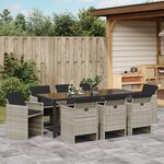 vidaXL Ensemble de salle à manger de jardin 9 pièces avec coussins en poly rattan gris clair