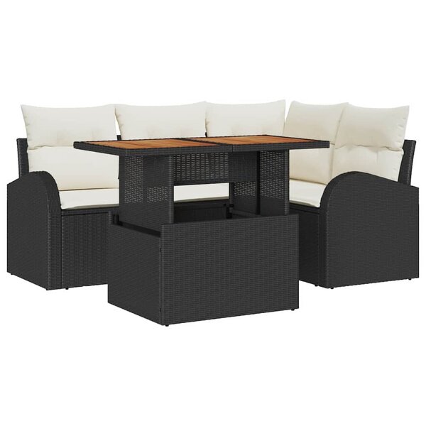 vidaXL Ensemble de canapé de jardin avec coussin 5 Pièces Noir et crème