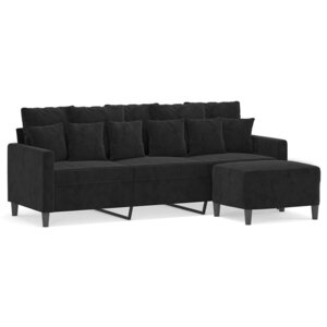 vidaXL Canapé à 3 places avec repose-pieds Noir 180 cm Velours