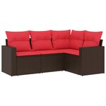 vidaXL Salon de jardin 4 Pièces avec coussins marron résine tressée