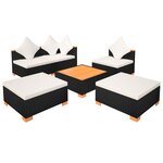 vidaXL Salon de jardin 6 Pièces avec coussins résine tressée noir