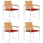 vidaXL Chaises de jardin lot de 4 avec coussins Bois de teck massif