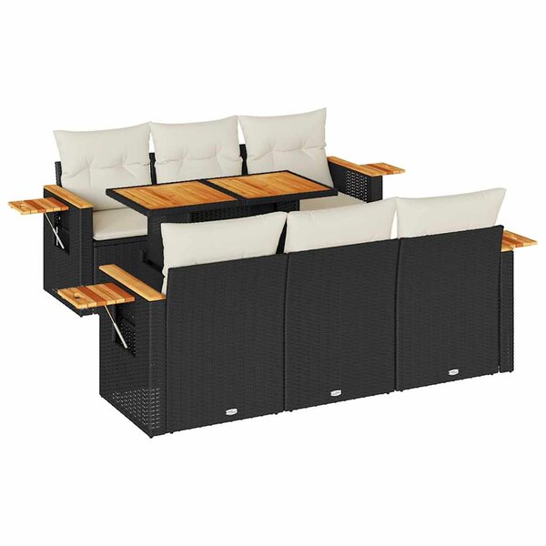 vidaXL Salon de jardin avec coussins 7 Pièces noir résine tressée acacia