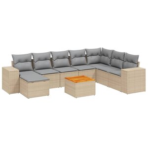 vidaXL Salon de jardin avec coussins 9 Pièces beige résine tressée