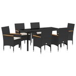 Ensemble de salle à manger de jardin 7 pièces avec coussins en poly rattan noir vidaXL