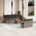 vidaXL Salon de jardin avec coussins 10 Pièces gris résine tressée