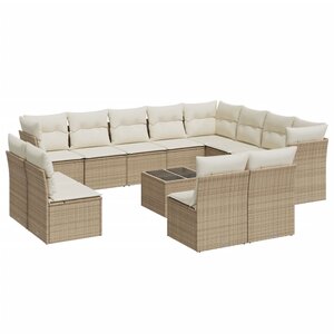 vidaXL Salon de jardin avec coussins 13 Pièces beige résine tressée