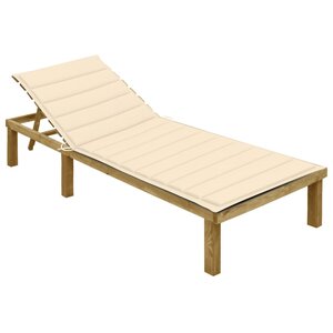 vidaXL Chaise longue avec coussin crème Bois de pin imprégné